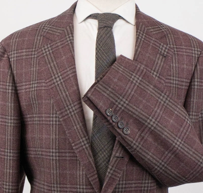 Brunello Cucinelli Burgundy Plaid Wool Two-button Blazer In Red