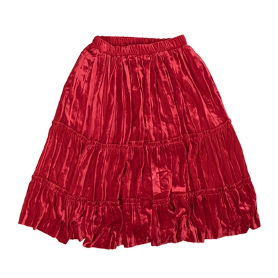 Comme Des Garçons Red Crush Velvet Tier Frill Trim Skirt