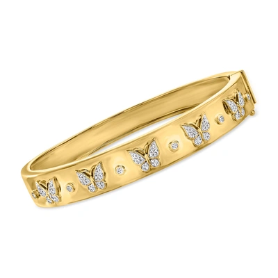 Ross-simons Diamond Butterfly Bangle Bracelet In 18kt Gold Over Sterling In Multi