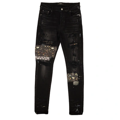 Amiri Aged Black Art Patch Checkered Skinny Jeans In Black