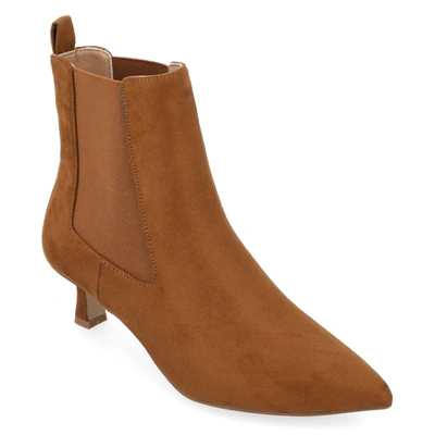 Journee Collection Women's Tenlee Wide Width Pointed Toe Kitten Heel Dress Booties In Cognac