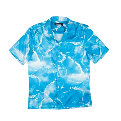 Nahmias Blue Miracle Tie Dye Silk Button Down Shirt