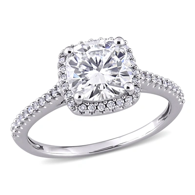 MIMI & MAX 2CT DEW CUSHION CREATED MOISSANITE AND 1/4CT TW DIAMOND HALO ENGAGEMENT RING IN 14K WHITE GOLD