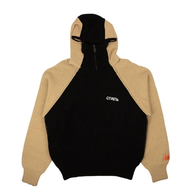 Heron Preston Black And Tan Zip Ctnmb Reverse Knit Hoodie