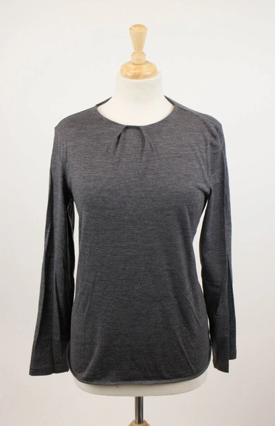 Brunello Cucinelli Woman's Gray Wool Blend Blouse Shirt Top In Grey