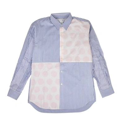 Comme Des Garçons Men's Cotton Stripe Dots Long Sleeves Poplin Shirt - Blue