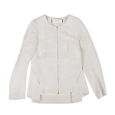 Marni Women's Grey Zip Linen Woven Jacket In White