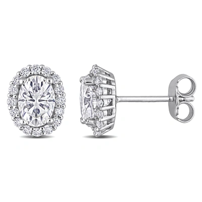 MIMI & MAX 2 1/3CT DEW CREATED MOISSANITE OVAL HALO STUD EARRINGS IN STERLING SILVER