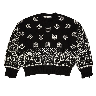 Rhude Black Cotton Knit Bandana Print Crewneck Sweater