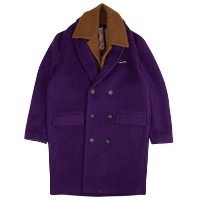 Palm Angels Purple Double-breasted Fuzzy Brown Vest Coat
