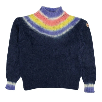 Moncler Blue Mohair Blend Multicolor Pullover Sweater
