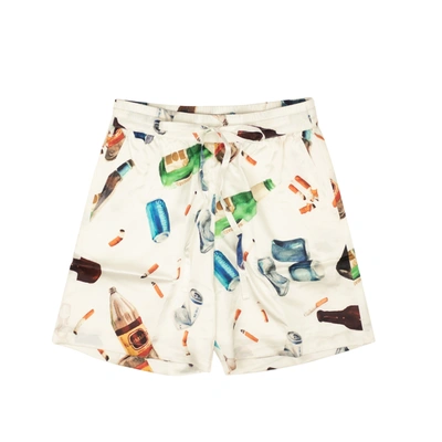 Nahmias White Bleacher Litter Design Silk Shorts