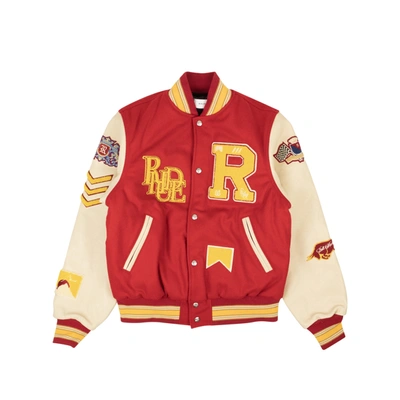 Rhude Embellished Leather-trimmed Wool-blend Felt Varsity Jacket In Red/crème