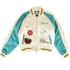 Rhude Cropped Colour-block Logo-embroidered Satin Bomber Jacket In White