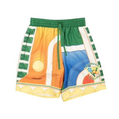 Casablanca Men's Silk Shorts - Reve De Tennis Print In Pay Sage