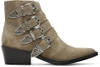 TOGA Khaki Suede Four-Buckle Western Boots