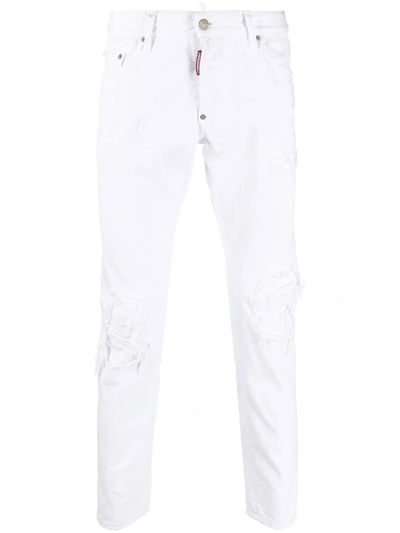 Dsquared2 Ripped Tapered Skinny-cut Jeans In White