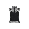 Dolce & Gabbana Black Turtle-neck Tank Top With Re-edition Patch In Chantilly Lace Woman In Black