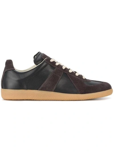 Maison Margiela Brown Replica Suede Leather Sneakers In Black