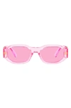 Versace 48mm Small Rectangle Sunglasses In Transparent Pink / Fuchsia