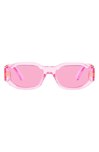Versace 48mm Small Rectangle Sunglasses In Transparent Pink / Fuchsia