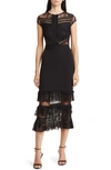 Bebe Tiered Lace Midi Dress In Black
