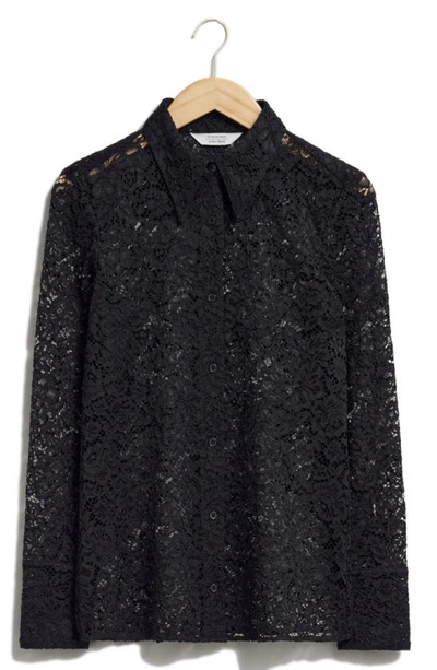 & Other Stories Lace Button-up Shirt In Black
