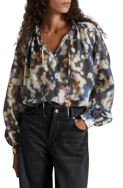 & Other Stories Abstract Print Split Neck Ruffle Top In Multi Color Print
