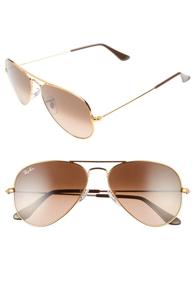 Ray Ban Small Original 55mm Aviator Sunglasses In Pink/ Brown