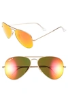 Ray Ban Standard Icons 58mm Mirrored Polarized Aviator Sunglasses In Gold/ Orange