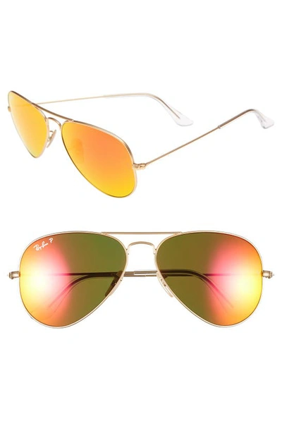 Ray Ban Standard Icons 58mm Mirrored Polarized Aviator Sunglasses In Gold/ Orange