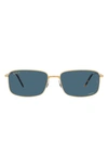 Ray Ban 60mm Polarized Rectangular Sunglasses In Polar Blue