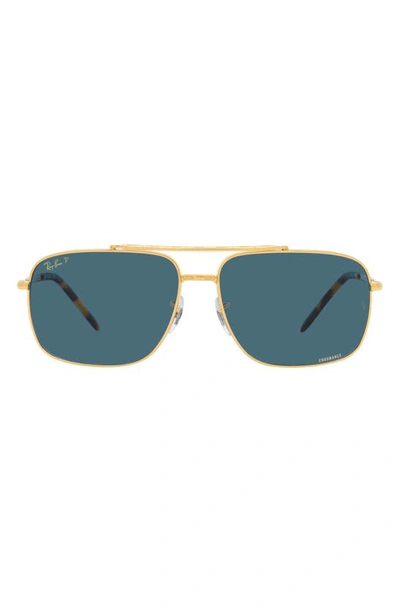 Ray Ban 59mm Polarized Pillow Sunglasses In Gold/ Polar Blue