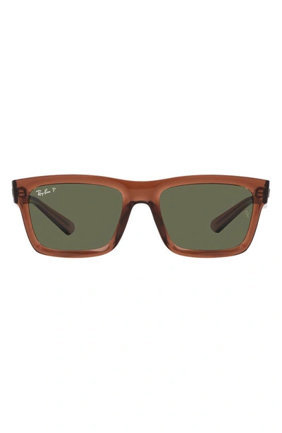 Ray Ban Warren 57mm Polarized Rectangular Sunglasses In Brown Transparent