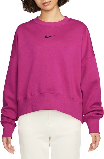 Nike Phoenix Fleece Crewneck Sweatshirt In Fireberry/ Black