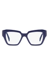 Prada 51mm Square Optical Glasses In Blue Transparent