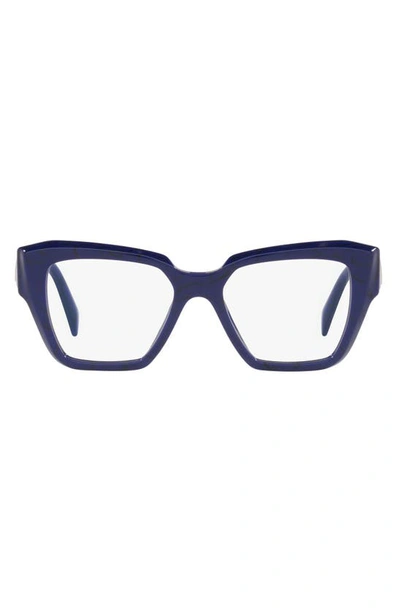 Prada 51mm Square Optical Glasses In Blue Transparent