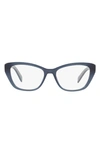 Prada 52mm Cat Eye Optical Glasses In Opal Blue