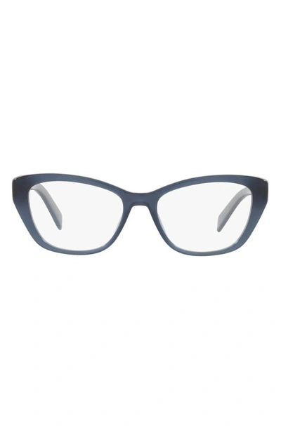 Prada 52mm Cat Eye Optical Glasses In Opal Blue