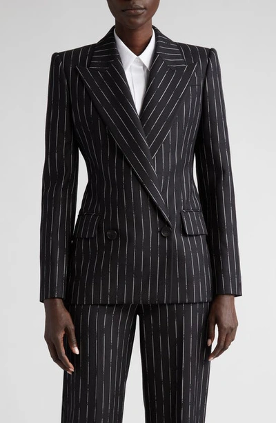 Alexander Mcqueen Double-breasted Striped Wool-twill Blazer In Black Ivory