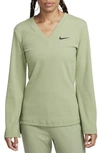 Nike Women's  Sportswear Ribbed Jersey Long-sleeve V-neck Top In Green