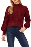 Cece Mock Neck Cable Stitch Sweater In Earth Red