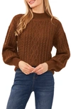Cece Mock Neck Cable Stitch Sweater In Toasted