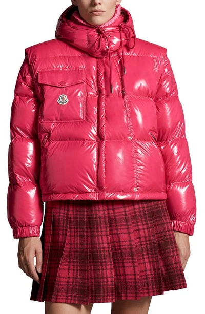 Moncler Logo-patch Hooded Padded Jacket In Pink