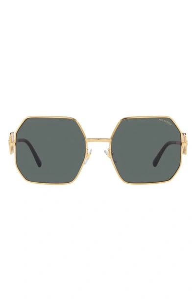 Versace 58mm Polarized Irregular Square Sunglasses In Gold