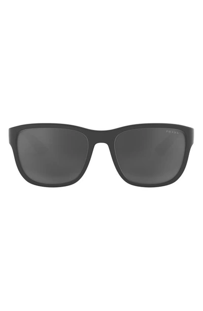 Prada 59mm Mirrored Square Sunglasses In Grey Rubber