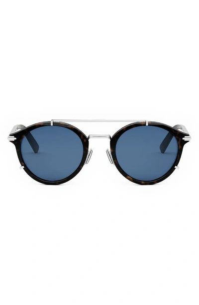 Dior Blacksuit R7u 20b0 Dm40111u 52v Round Sunglasses In Dark Havana / Blue