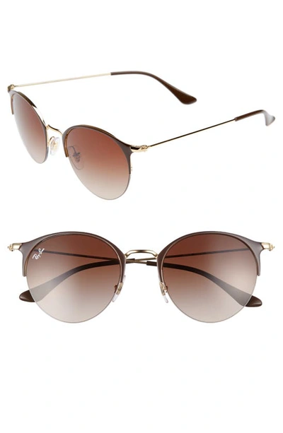 Ray Ban 50mm Round Clubmaster Sunglasses In Brown/ Gold