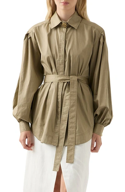 Aje Louise Belted Long Sleeve Shirtdress In Green