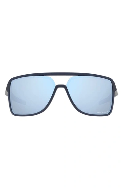 Oakley Castel 63mm Prizm™ Polarized Oversize Rectangular Sunglasses In Matte Translucent Blue
